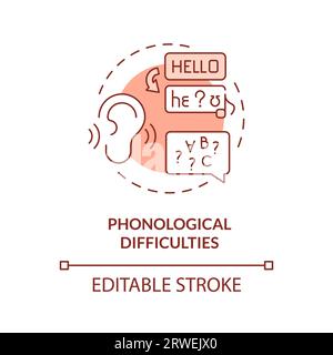 2D red line icon phonological difficulties concept Stock Vector