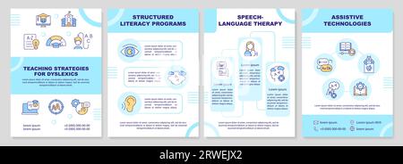 Brochure with teaching strategies for dyslexics linear icons Stock Vector