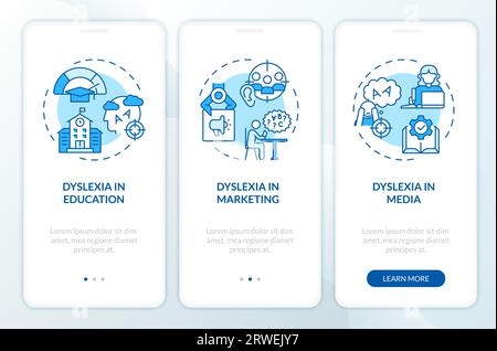 Walkthrough dyslexia with blue icons Stock Vector