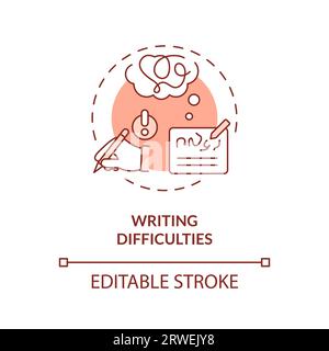 2D red line icon writing difficulties concept Stock Vector