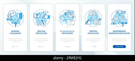 Walkthrough dyslexia with blue icons concept Stock Vector
