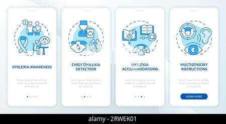 Blue walkthrough dyslexia with blue line icons Stock Vector