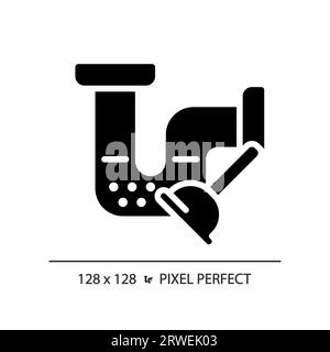 2D black glyph style drain blockage and plunger icon Stock Vector