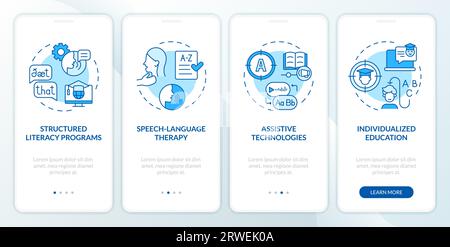 Walkthrough dyslexia with blue linear icons Stock Vector