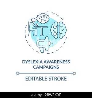 2D blue line icon dyslexia awareness campaigns concept Stock Vector