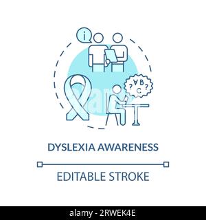 2D blue line icon dyslexia awareness concept Stock Vector