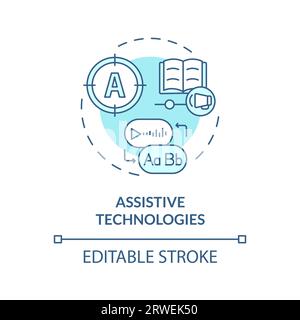 2D blue line icon assistive technologies concept Stock Vector