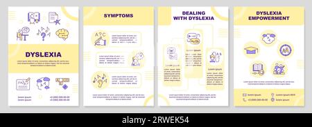 Brochure template with dyslexia thin line icons Stock Vector