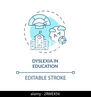 2D blue line icon dyslexia in education concept Stock Vector