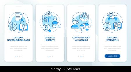 Walkthrough dyslexia with blue line icons Stock Vector