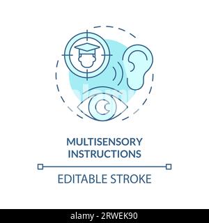 2D blue line icon multisensory instructions concept Stock Vector