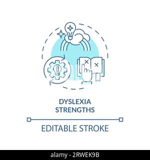 2D blue line icon dyslexia strengths concept Stock Vector