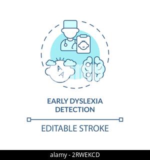 2D blue line icon early dyslexia detection concept Stock Vector