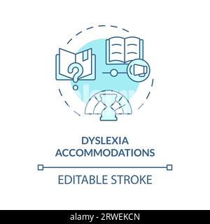 2D blue line icon dyslexia accomodations concept Stock Vector