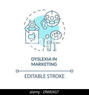 2D blue line icon dyslexia in marketing concept Stock Vector