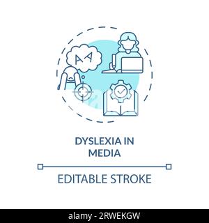 2D blue line icon dyslexia in media concept Stock Vector