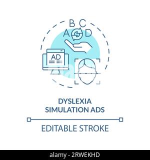 2D blue line icon dyslexia simulation ads concept Stock Vector