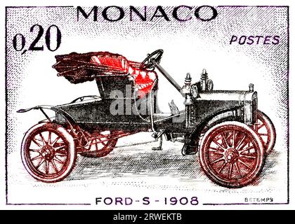 Ford S 1908 Classic car Monaco stamp 1961 Stock Vector
