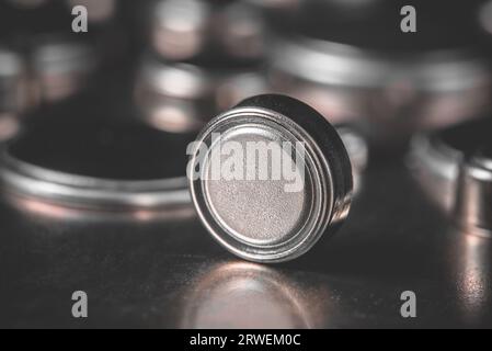 Macro view of button cell lithium battery Stock Photo