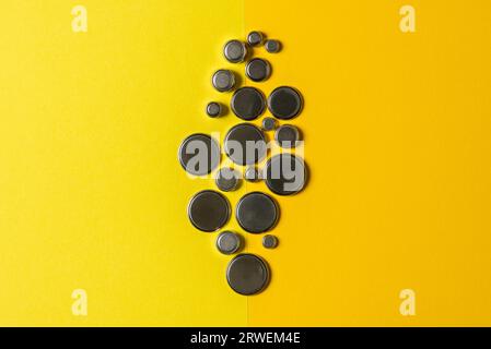 Set of button cell or coin battery top view Stock Photo