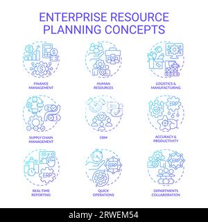 Gradient icons representing ERP concepts Stock Vector