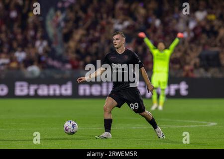 Salernitana's Polish midfielder Mateusz Legowski controls the ball  during the Serie A football match between Unione Sportiva Salernitana vs Torino Football Club at the Arechi Stadium in Salerno on September 18, 2023. Stock Photo