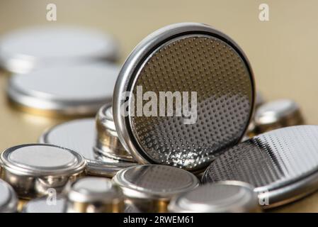 Close-up of button cell lithium battery Stock Photo