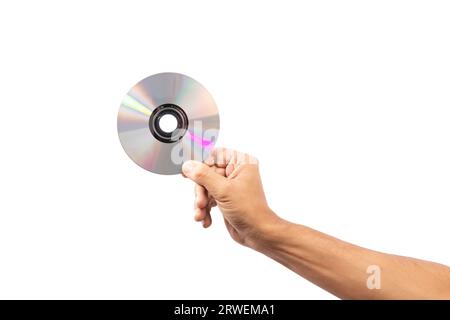 Black male hand holding a cd disc isolated no background Stock Photo
