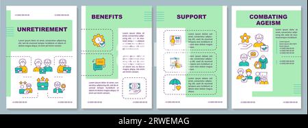 2D brochure with unretirement linear icons Stock Vector