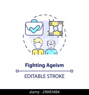 2D customizable fighting ageism line icon concept Stock Vector