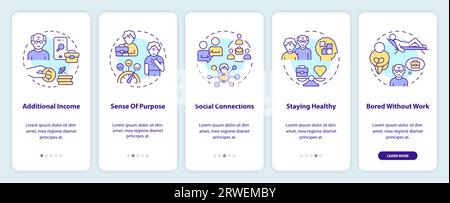 Walkthrough unretirement with colorful linear icons concept Stock Vector