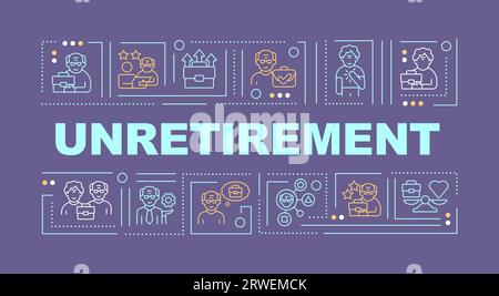 Unretirement text with multicolor thin linear icons Stock Vector