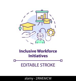 2D inclusive workforce initiatives line icon concept Stock Vector