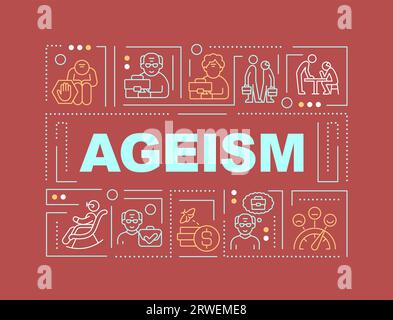 Ageism text with multicolor thin line icons Stock Vector