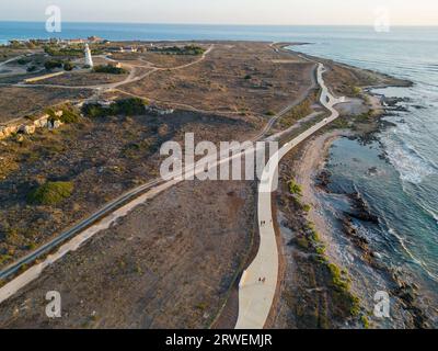 Aerial view of the newly completed Paphos Coastal path which links Paphos Harbour and the Paphos Municipal beach, Paphos, Cyprus. Stock Photo