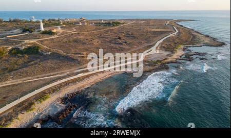 Aerial view of the newly completed Paphos Coastal path which links Paphos Harbour and the Paphos Municipal beach, Paphos, Cyprus. Stock Photo