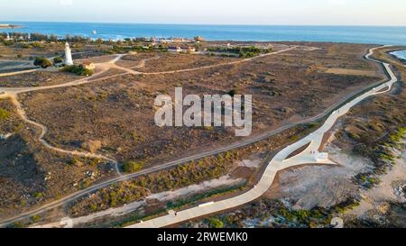 Aerial view of the newly completed Paphos Coastal path which links Paphos Harbour and the Paphos Municipal beach, Paphos, Cyprus. Stock Photo