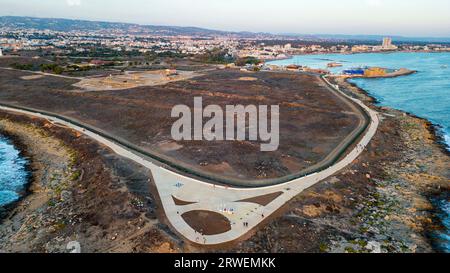 Aerial view of the newly completed Paphos Coastal path which links Paphos Harbour and the Paphos Municipal beach, Paphos, Cyprus. Stock Photo