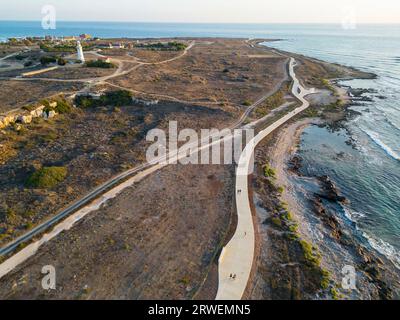 Aerial view of the newly completed Paphos Coastal path which links Paphos Harbour and the Paphos Municipal beach, Paphos, Cyprus. Stock Photo