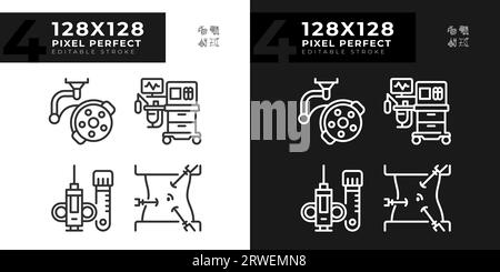 Surgical equipment pixel perfect linear icons set for dark, light mode Stock Vector