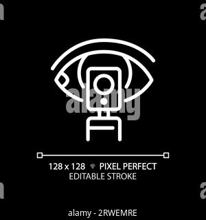 Ophthalmoscope pixel perfect white linear icon for dark theme Stock Vector