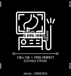 Endoscope pixel perfect white linear icon for dark theme Stock Vector
