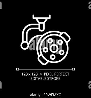 Surgical lamp pixel perfect white linear icon for dark theme Stock Vector