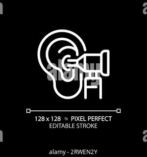 Otoscope pixel perfect white linear icon for dark theme Stock Vector