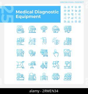 Medical diagnostic equipment pixel perfect gradient linear vector icons set Stock Vector