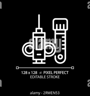 Biopsy needle pixel perfect white linear icon for dark theme Stock Vector