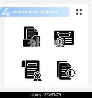 2D glyph style document icons set Stock Vector