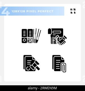 2D pixel perfect glyph style document icons Stock Vector