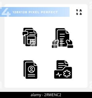 2D pixel perfect document icons set Stock Vector