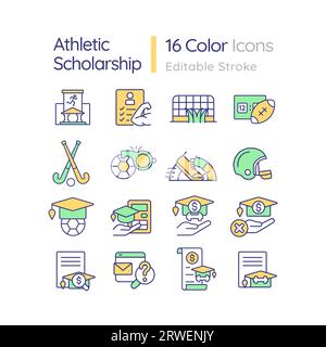 Editable colorful line icon set for athletic scholarship Stock Vector